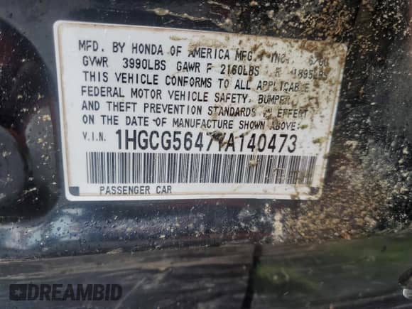 2000 Honda Accord LX с VIN 1HGCG5647YA140473, выставлен на аукционе Copart как лот 81022635 с пробегом 76 994 миль миль и Списание • Salvage title. История ставок и продаж доступна на DreamBid. Изображение 12.