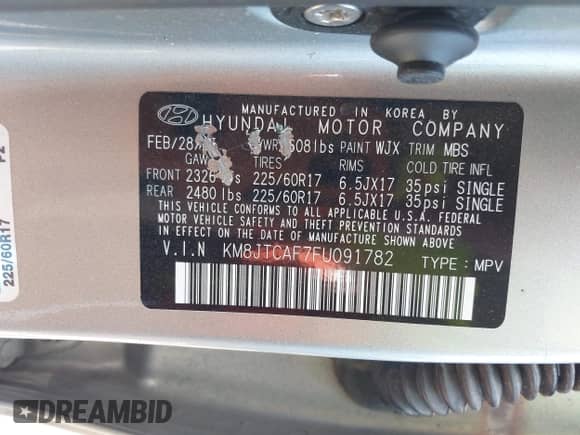 2015 Hyundai Tucson GLS с VIN KM8JTCAF7FU091782, выставлен на аукционе IAAI как лот 43202910 с пробегом 113 987 миль миль и . История ставок и продаж доступна на DreamBid. Изображение 9.