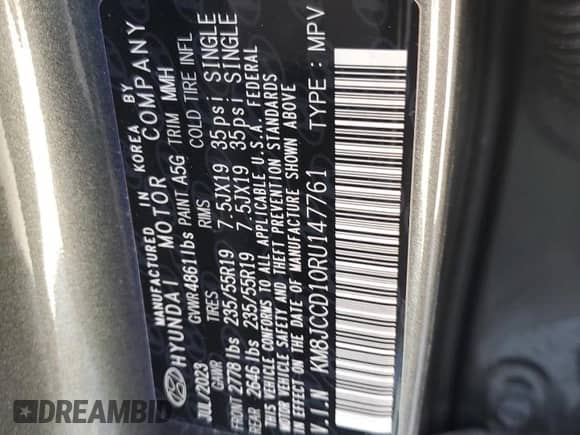 2024 Hyundai Tucson SEL Convenience с VIN KM8JCCD10RU147761, выставлен на аукционе Copart как лот 84790345 с пробегом 12 277 миль миль и Списание • Salvage title. История ставок и продаж доступна на DreamBid. Изображение 14.