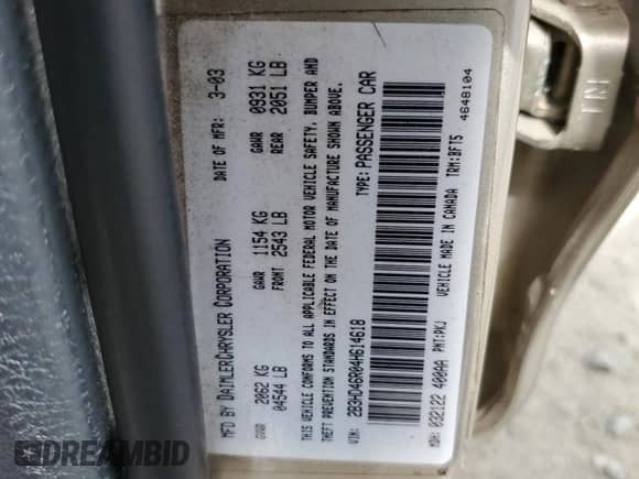 2004 Dodge Intrepid SE с VIN 2B3HD46R04H614618, выставлен на аукционе Copart как лот 69747574 с пробегом 70 914 миль миль и Чистый • Clean title. История ставок и продаж доступна на DreamBid. Изображение 12.