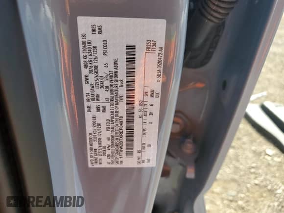 2024 Ford F-250 XL с VIN 1FT8W2BTXREF04978, выставлен на аукционе Copart как лот 82164615 с пробегом 36 миль миль и Списание • Salvage title. История ставок и продаж доступна на DreamBid. Изображение 12.