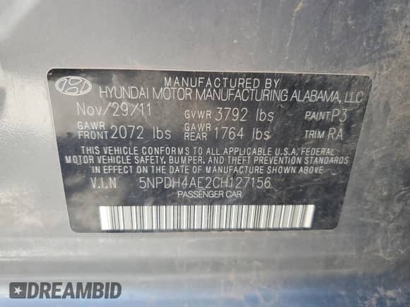 2012 Hyundai Elantra GLS с VIN 5NPDH4AE2CH127156, выставлен на аукционе Copart как лот 66957625 с пробегом 182 813 миль миль и Списание • Salvage title. История ставок и продаж доступна на DreamBid. Изображение 13.