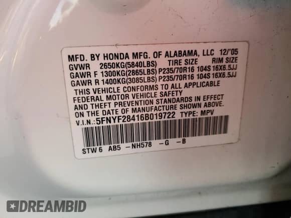 2006 Honda Pilot EX z VIN 5FNYF28416B019722, wystawiony jako Copart lot #86828145 z przebiegiem 166 810 mil mil oraz Czysty tytuł • Clean title. Historia ofert i sprzedaży dostępna na DreamBid. Obrazek 13.