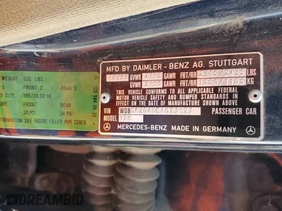 1984 Mercedes-Benz 300 SD с VIN WDBCB20A0EA023127, выставлен на аукционе Copart как лот 72327594 с пробегом 257 727 миль миль и Списание • Salvage title. История ставок и продаж доступна на DreamBid. Изображение 12.