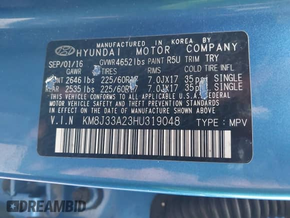 2017 Hyundai Tucson Sport с VIN KM8J33A23HU319048, выставлен на аукционе IAAI как лот 42340603 с пробегом 51 738 миль миль и . История ставок и продаж доступна на DreamBid. Изображение 9.