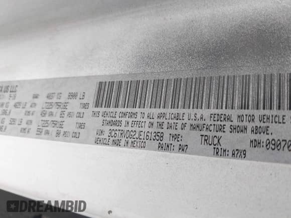 2018 Ram ProMaster Cargo z VIN 3C6TRVDG2JE161358, wystawiony jako IAAI lot #42462742 z przebiegiem Nie podano mil oraz . Historia ofert i sprzedaży dostępna na DreamBid. Obrazek 9.