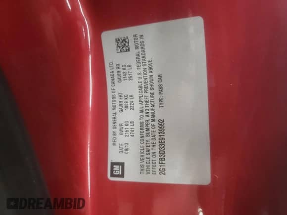 2014 Chevrolet Camaro LT z VIN 2G1FB3D33E9139992, wystawiony jako Copart lot #64023385 z przebiegiem 55 167 mil mil oraz Szkoda całkowita • Salvage title. Historia ofert i sprzedaży dostępna na DreamBid. Obrazek 12.