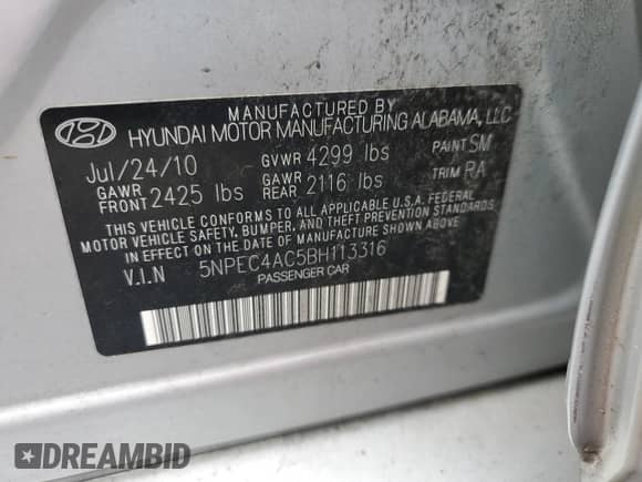 2011 Hyundai Sonata Limited с VIN 5NPEC4AC5BH113316, выставлен на аукционе Copart как лот 71317075 с пробегом 187 384 миль миль и Списание • Salvage title. История ставок и продаж доступна на DreamBid. Изображение 12.