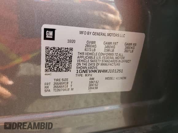 2021 Chevrolet Traverse LT with VIN 1GNEVHKW4MJ101251, listed as a Copart auction lot 66191235 with 73,708 mi miles and Salvage title. Bid and sale history available at DreamBid. Image 13.