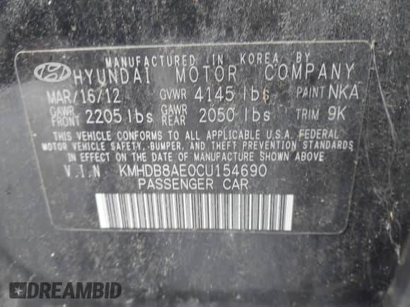2012 Hyundai Elantra GLS z VIN KMHDB8AE0CU154690, wystawiony jako IAAI lot #43535345 z przebiegiem 170 804 mil mil oraz . Historia ofert i sprzedaży dostępna na DreamBid. Obrazek 9.