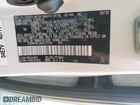 2010 Toyota Sienna XLE с VIN 5TDYK4CC2AS312328, выставлен на аукционе Copart как лот 71203025 с пробегом 182 360 миль миль и Списание • Salvage title. История ставок и продаж доступна на DreamBid. Изображение 13.