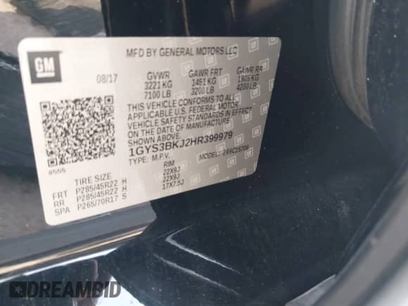 2017 Cadillac Escalade Luxury z VIN 1GYS3BKJ2HR399979, wystawiony jako IAAI lot #42140441 z przebiegiem 157 680 mil mil oraz . Historia ofert i sprzedaży dostępna na DreamBid. Obrazek 9.