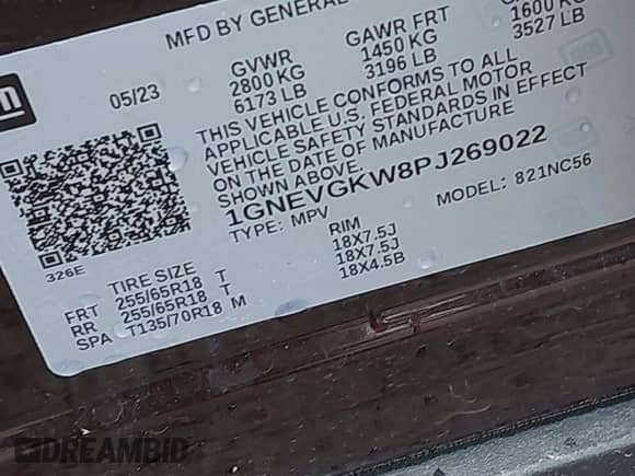 2023 Chevrolet Traverse LT Cloth с VIN 1GNEVGKW8PJ269022, выставлен на аукционе IAAI как лот 42361805 с пробегом 16 095 миль миль и . История ставок и продаж доступна на DreamBid. Изображение 9.