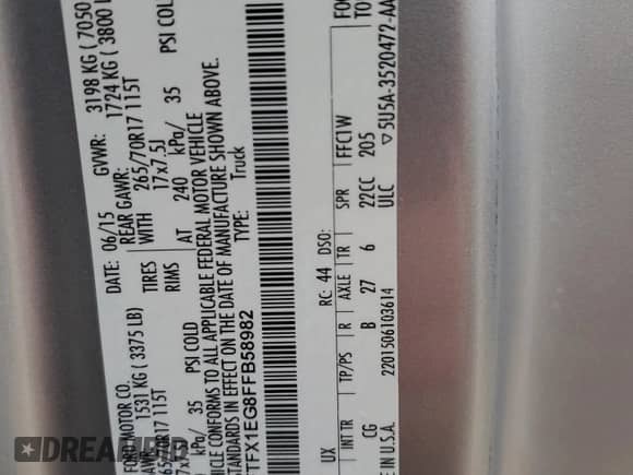 2015 Ford F-150 XLT z VIN 1FTFX1EG8FFB58982, wystawiony jako Copart lot #81646535 z przebiegiem 81 154 mil mil oraz Szkoda całkowita • Salvage title. Historia ofert i sprzedaży dostępna na DreamBid. Obrazek 12.