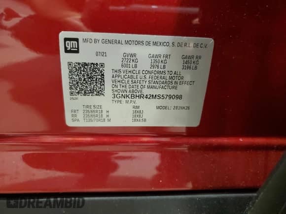 2021 Chevrolet Blazer LT с VIN 3GNKBHR42MS579098, выставлен на аукционе Copart как лот 69325255 с пробегом 38 727 миль миль и Списание • Salvage title. История ставок и продаж доступна на DreamBid. Изображение 13.