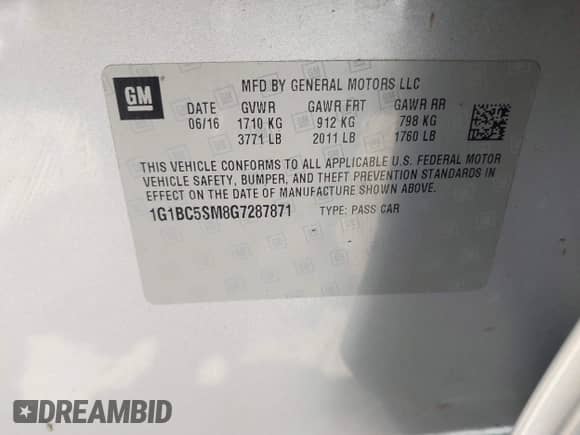 2016 Chevrolet Cruze LS с VIN 1G1BC5SM8G7287871, выставлен на аукционе IAAI как лот 42738767 с пробегом 124 115 миль миль и . История ставок и продаж доступна на DreamBid. Изображение 9.