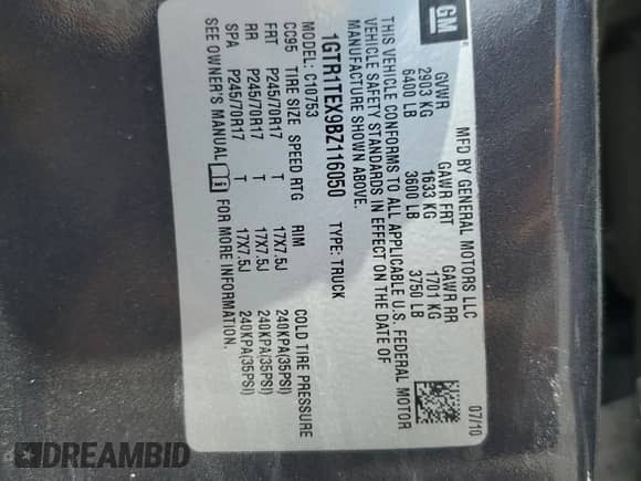 2011 GMC Sierra 1500 Work Truck with VIN 1GTR1TEX9BZ116050, listed as a Copart auction lot 55281995 with 154,964 mi miles and Salvage title. Bid and sale history available at DreamBid. Image 12.