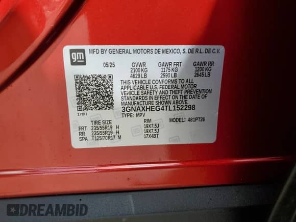 2026 Chevrolet Equinox FWD LT с VIN 3GNAXHEG4TL152298, выставлен на аукционе Copart как лот 65993455 с пробегом 642 миль миль и Списание • Salvage title. История ставок и продаж доступна на DreamBid. Изображение 14.
