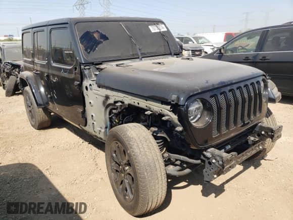 2021 Jeep Wrangler Unlimited Sahara High Altitude with VIN 1C4HJXEG9MW518111, listed as a Copart auction lot 70733274 with 54,947 mi miles and Salvage title. Bid and sale history available at DreamBid. Image 4.