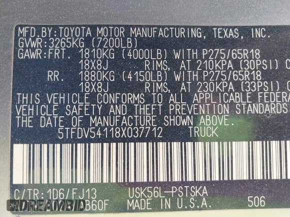 2008 Toyota Tundra with VIN 5TFDV54118X037712, listed as a IAAI auction lot 42017616 with Not provided miles and . Bid and sale history available at DreamBid. Image 9.