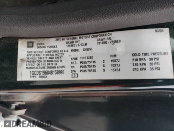 2004 Chevrolet Colorado LS Z71 z VIN 1GCDS196848158991, wystawiony jako Copart lot #45839115 z przebiegiem 159 958 mil mil oraz Szkoda całkowita • Salvage title. Historia ofert i sprzedaży dostępna na DreamBid. Obrazek 14.
