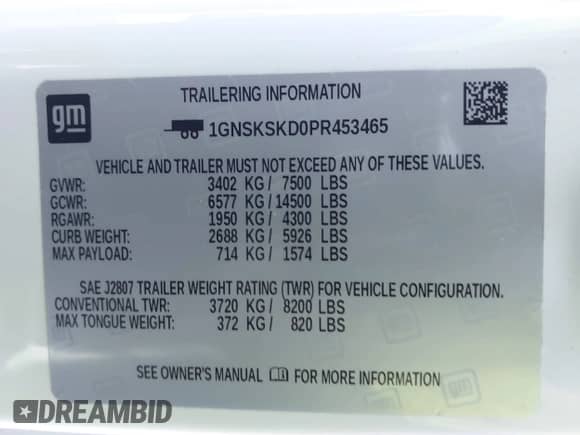 2023 Chevrolet Tahoe Premier с VIN 1GNSKSKD0PR453465, выставлен на аукционе IAAI как лот 42512099 с пробегом 23 252 миль миль и . История ставок и продаж доступна на DreamBid. Изображение 9.