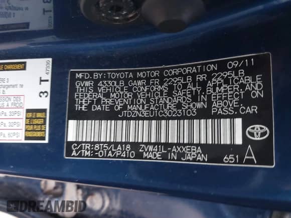 2012 Toyota Prius Two z VIN JTDZN3EU1C3023103, wystawiony jako IAAI lot #41604824 z przebiegiem 66 306 mil mil oraz . Historia ofert i sprzedaży dostępna na DreamBid. Obrazek 9.