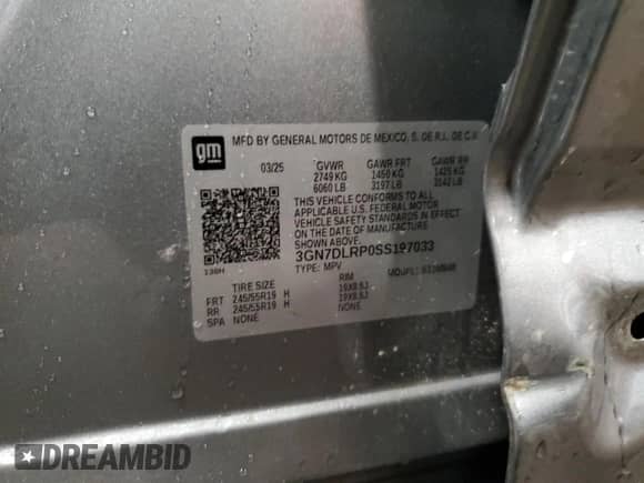 2025 Chevrolet Equinox EV LT с VIN 3GN7DLRP0SS197033, выставлен на аукционе Copart как лот 60654055 с пробегом 2 722 миль миль и На запчасти • Non repairable. История ставок и продаж доступна на DreamBid. Изображение 14.