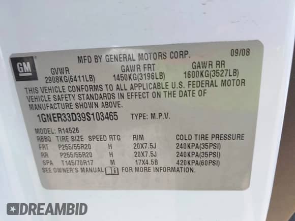 2009 Chevrolet Traverse LTZ с VIN 1GNER33D39S103465, выставлен на аукционе IAAI как лот 42232210 с пробегом 98 260 миль миль и . История ставок и продаж доступна на DreamBid. Изображение 9.