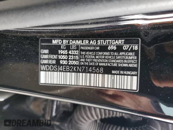 2019 Mercedes-Benz CLA 250 с VIN WDDSJ4EB2KN714568, выставлен на аукционе Copart как лот 85084244 с пробегом 92 799 миль миль и Списание • Salvage title. История ставок и продаж доступна на DreamBid. Изображение 14.