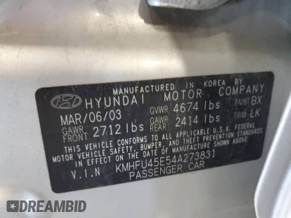 2004 Hyundai XG с VIN KMHFU45E54A273831, выставлен на аукционе Copart как лот 58515675 с пробегом 105 994 миль миль и Списание • Salvage title. История ставок и продаж доступна на DreamBid. Изображение 13.