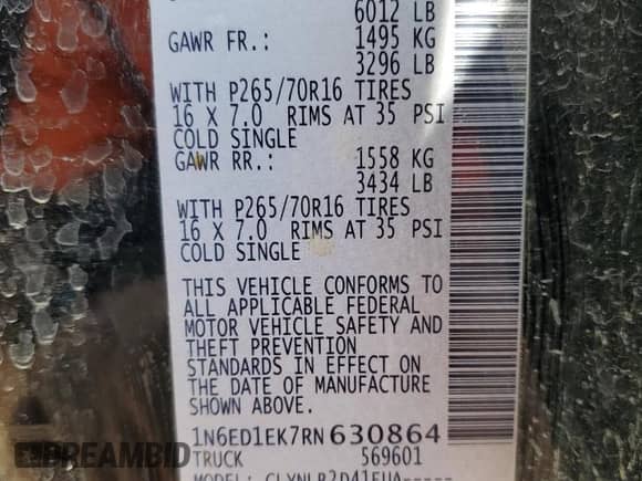 2024 Nissan Frontier SV with VIN 1N6ED1EK7RN630864, listed as a Copart auction lot 82068655 with 33,972 mi miles and Non repairable. Bid and sale history available at DreamBid. Image 13.