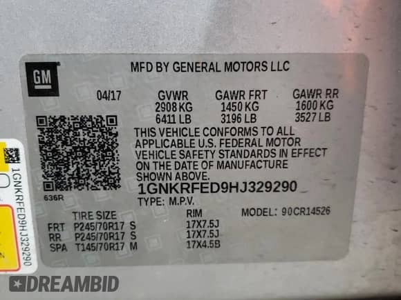 2017 Chevrolet Traverse LS z VIN 1GNKRFED9HJ329290, wystawiony jako Copart lot #85568444 z przebiegiem 152 849 mil mil oraz Szkoda całkowita • Salvage title. Historia ofert i sprzedaży dostępna na DreamBid. Obrazek 13.