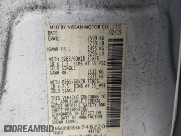 2019 Nissan Frontier SV с VIN 1N6AD0ER0KN748220, выставлен на аукционе Copart как лот 86655995 с пробегом 197 560 миль миль и Чистый • Clean title. История ставок и продаж доступна на DreamBid. Изображение 12.