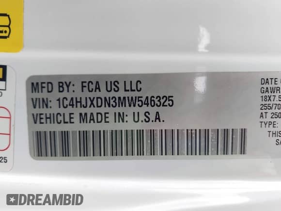 2021 Jeep Wrangler Unlimited Willys with VIN 1C4HJXDN3MW546325, listed as a IAAI auction lot 42783994 with 94,930 mi miles and . Bid and sale history available at DreamBid. Image 9.