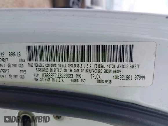 2014 Ram 1500 Express с VIN 1C6RR6FT1ES293623, выставлен на аукционе IAAI как лот 42377740 с пробегом 141 802 миль миль и . История ставок и продаж доступна на DreamBid. Изображение 9.