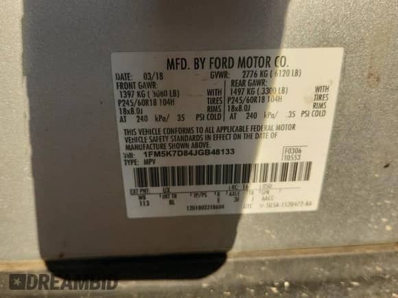 2018 Ford Explorer XLT with VIN 1FM5K7D84JGB48133, listed as a Copart auction lot 81187845 with Not provided miles and Salvage title. Bid and sale history available at DreamBid. Image 13.