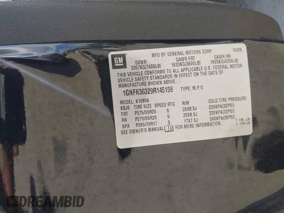 2009 Chevrolet Suburban LTZ z VIN 1GNFK36329R145158, wystawiony jako IAAI lot #43141956 z przebiegiem 336 452 mil mil oraz . Historia ofert i sprzedaży dostępna na DreamBid. Obrazek 9.