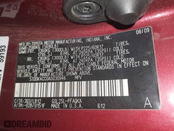 2010 Toyota Sienna XLE с VIN 5TDDK4CC0AS030946, выставлен на аукционе IAAI как лот 42471841 с пробегом Не указан миль и . История ставок и продаж доступна на DreamBid. Изображение 9.