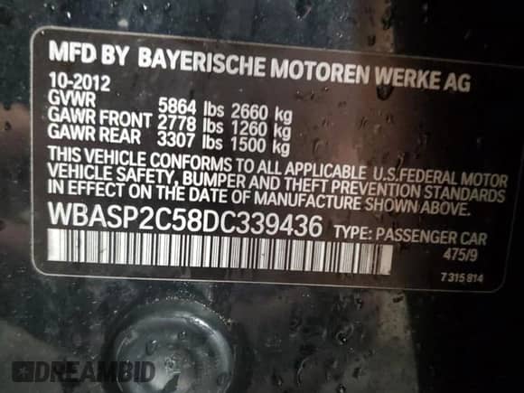 2013 BMW 5 Series 535i Gran Turismo xDrive с VIN WBASP2C58DC339436, выставлен на аукционе Copart как лот 57293945 с пробегом 169 226 миль миль и Списание • Salvage title. История ставок и продаж доступна на DreamBid. Изображение 12.