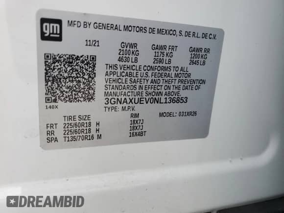 2022 Chevrolet Equinox LT z VIN 3GNAXUEV0NL136853, wystawiony jako Copart lot #81665335 z przebiegiem 60 785 mil mil oraz Szkoda całkowita • Salvage title. Historia ofert i sprzedaży dostępna na DreamBid. Obrazek 13.