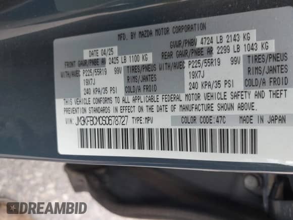 2025 Mazda CX-5 S Carbon Edition z VIN JM3KFBCM0S0678727, wystawiony jako IAAI lot #43111665 z przebiegiem 6 866 mil mil oraz . Historia ofert i sprzedaży dostępna na DreamBid. Obrazek 9.