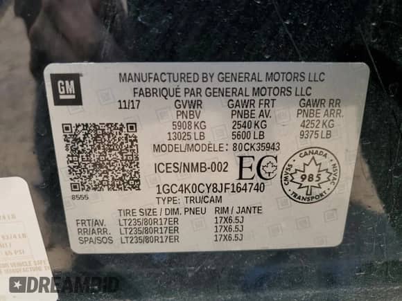 2018 Chevrolet Silverado 3500HD LTZ с VIN 1GC4K0CY8JF164740, выставлен на аукционе Copart как лот 81114255 с пробегом 182 648 миль миль и Списание • Salvage title. История ставок и продаж доступна на DreamBid. Изображение 12.