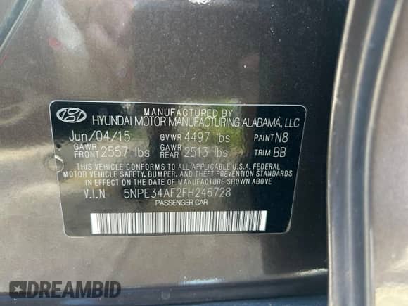 2015 Hyundai Sonata Limited с VIN 5NPE34AF2FH246728, выставлен на аукционе Copart как лот 86542165 с пробегом 114 486 миль миль и Чистый • Clean title. История ставок и продаж доступна на DreamBid. Изображение 10.