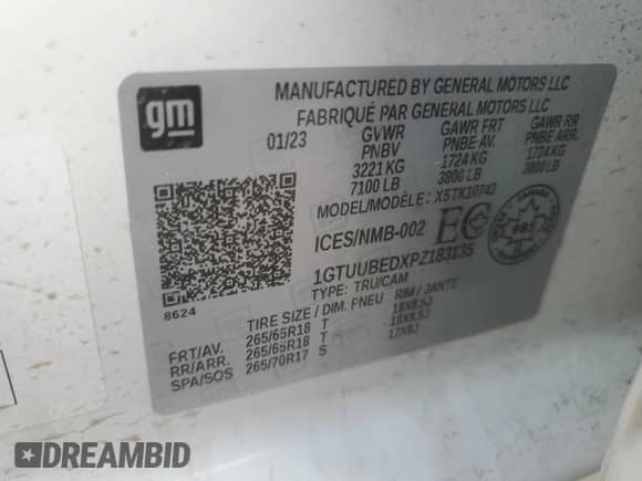 2023 GMC Sierra 1500 SLE z VIN 1GTUUBEDXPZ183135, wystawiony jako Copart lot #86695184 z przebiegiem 34 748 mil mil oraz Szkoda całkowita • Salvage title. Historia ofert i sprzedaży dostępna na DreamBid. Obrazek 14.