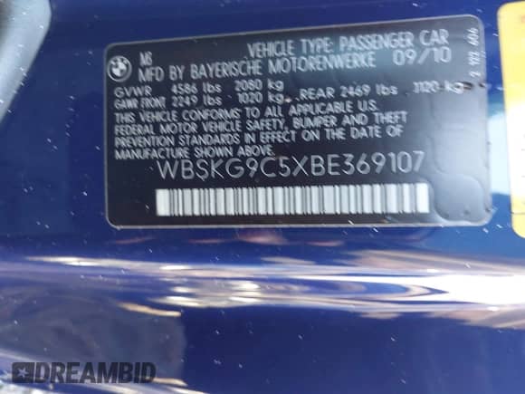 2011 BMW M3 с VIN WBSKG9C5XBE369107, выставлен на аукционе IAAI как лот 40655352 с пробегом Не указан миль и . История ставок и продаж доступна на DreamBid. Изображение 9.