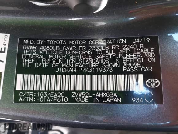 2019 Toyota Prius Plus с VIN JTDKARFP7K3119373, выставлен на аукционе IAAI как лот 42608013 с пробегом 61 994 миль миль и . История ставок и продаж доступна на DreamBid. Изображение 9.