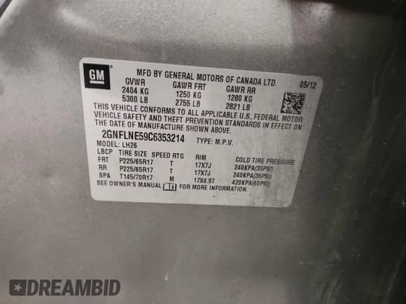 2012 Chevrolet Equinox 2LT z VIN 2GNFLNE59C6353214, wystawiony jako Copart lot #69916805 z przebiegiem 231 736 mil mil oraz Nie do naprawy • Non repairable. Historia ofert i sprzedaży dostępna na DreamBid. Obrazek 14.