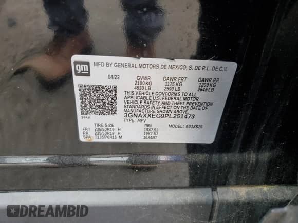 2023 Chevrolet Equinox Premier z VIN 3GNAXXEG9PL251473, wystawiony jako Copart lot #63980335 z przebiegiem 18 890 mil mil oraz Szkoda całkowita • Salvage title. Historia ofert i sprzedaży dostępna na DreamBid. Obrazek 13.