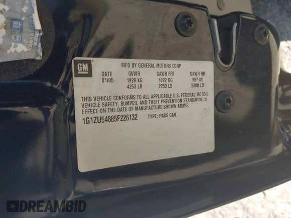 2005 Chevrolet Malibu LT z VIN 1G1ZU54885F226132, wystawiony jako IAAI lot #43079432 z przebiegiem 186 873 mil mil oraz . Historia ofert i sprzedaży dostępna na DreamBid. Obrazek 9.